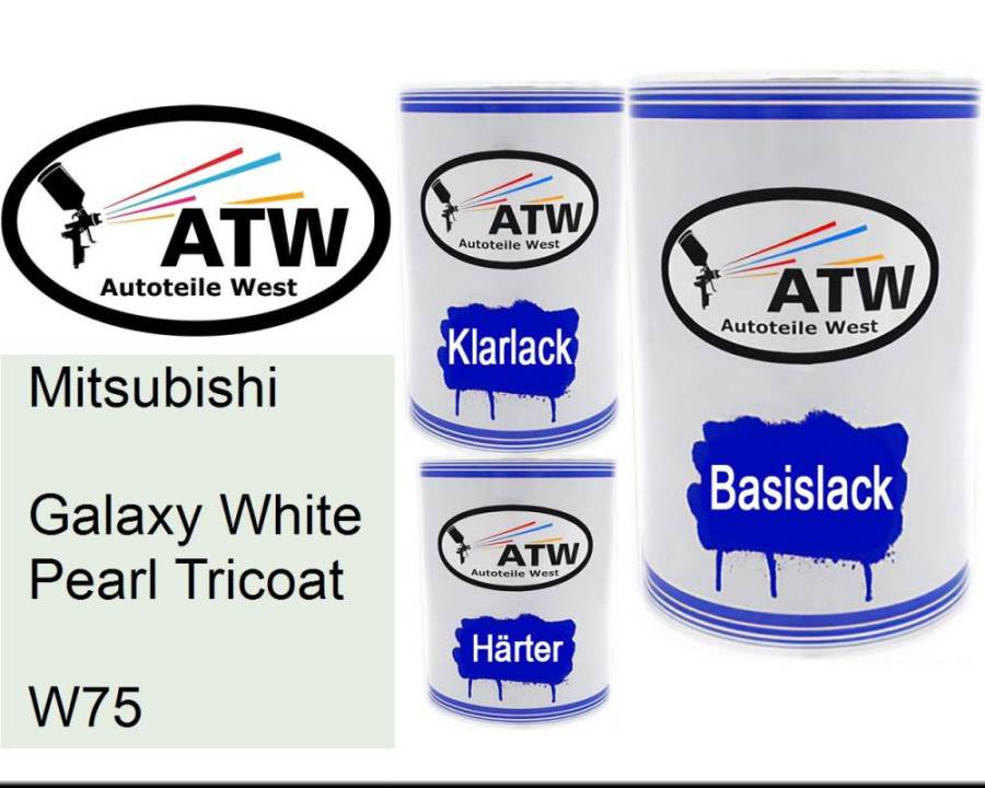 Mitsubishi, Galaxy White Pearl Tricoat, W75: 500ml Lackdose + 500ml Klarlack + 250ml Härter - Set, von ATW Autoteile West.